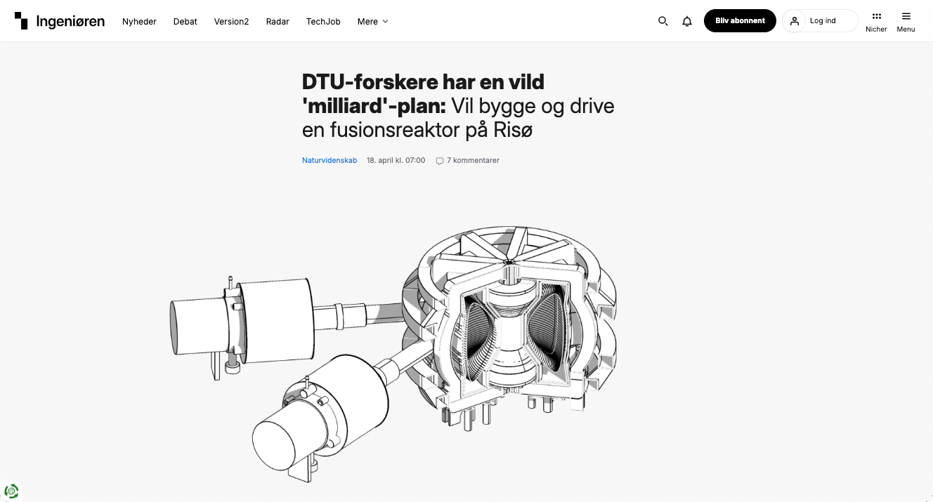 Ingeniøren article about DANTE Fusion